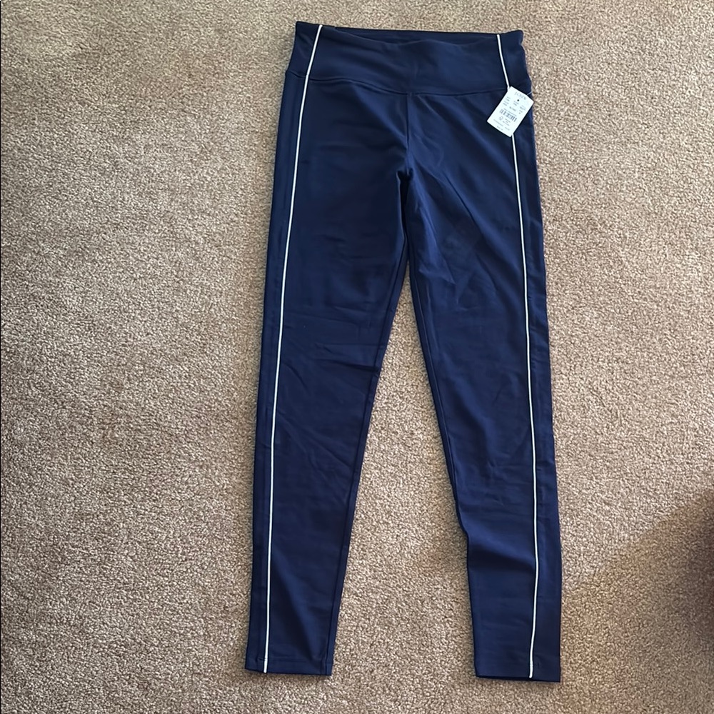 J Crew Navy Blue Leggings with White Piping